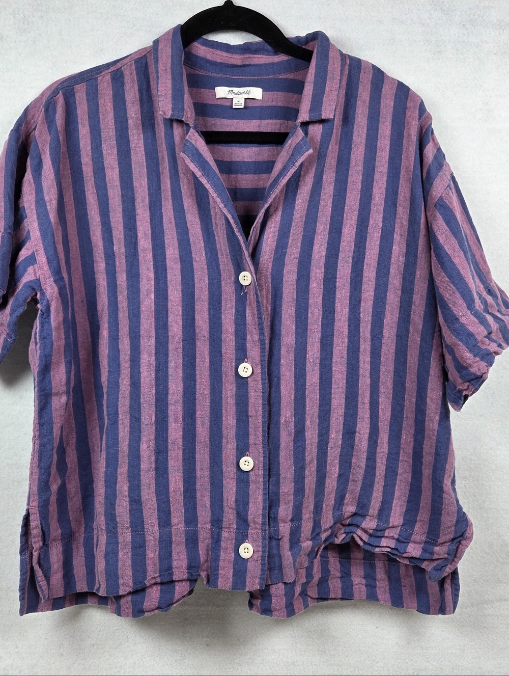 Madewell Linen Shirt Striped Purple Size M